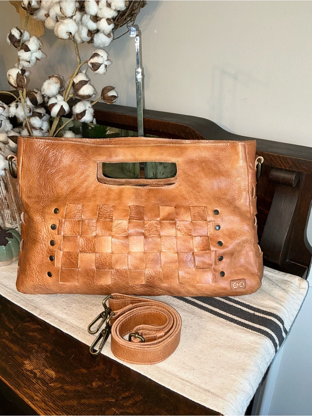 Bed Stu Orchid XL Leather Satchel Handbag Crossbody Bag Tan Rustic MSRP $365
